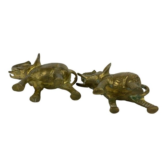 Vintage Brass Elephant Figurines Set Of 2 With Trunks Up For Good Luck Decor - Picture 7 of 7